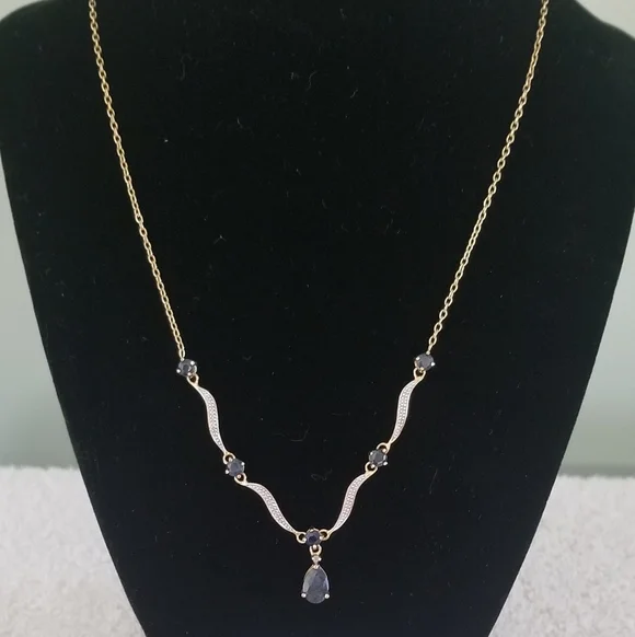 Vintage Genuine Sapphire Necklace And Earring Set With Petite Diamonds. - Picture 5 of 7